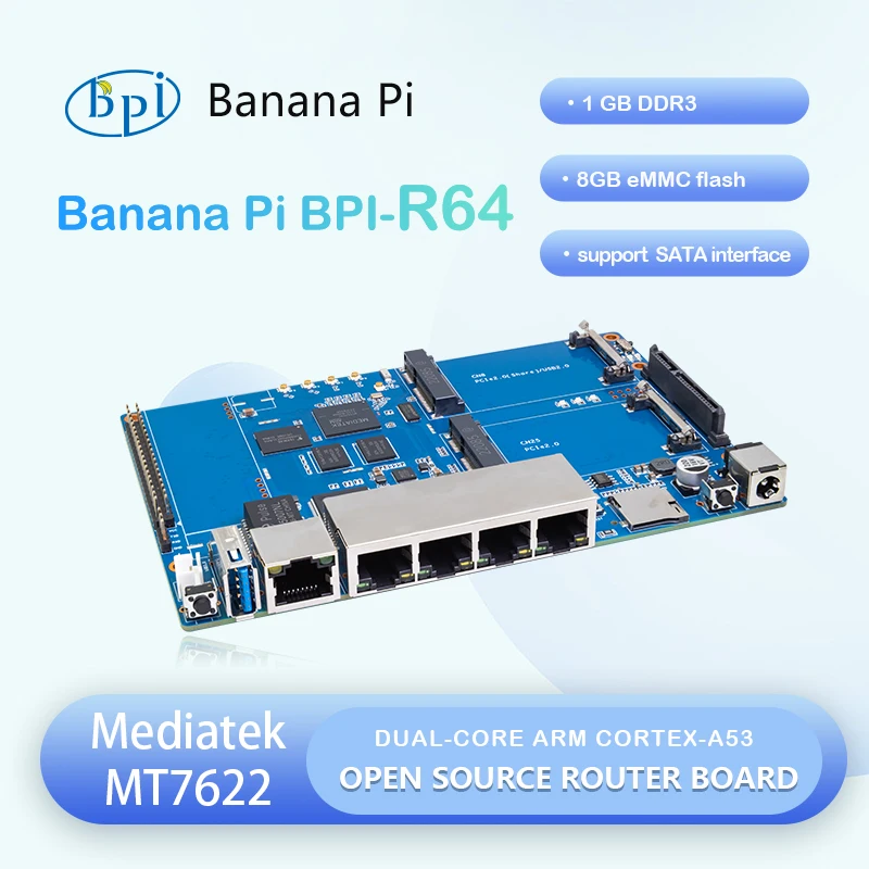 Banana Pi BPI-R64 Smart Router Basierend Entwicklung Bord Verwenden MediaTek MT7622 64bit 5 Port 10/100/1000 Mb Ethernet Port Image