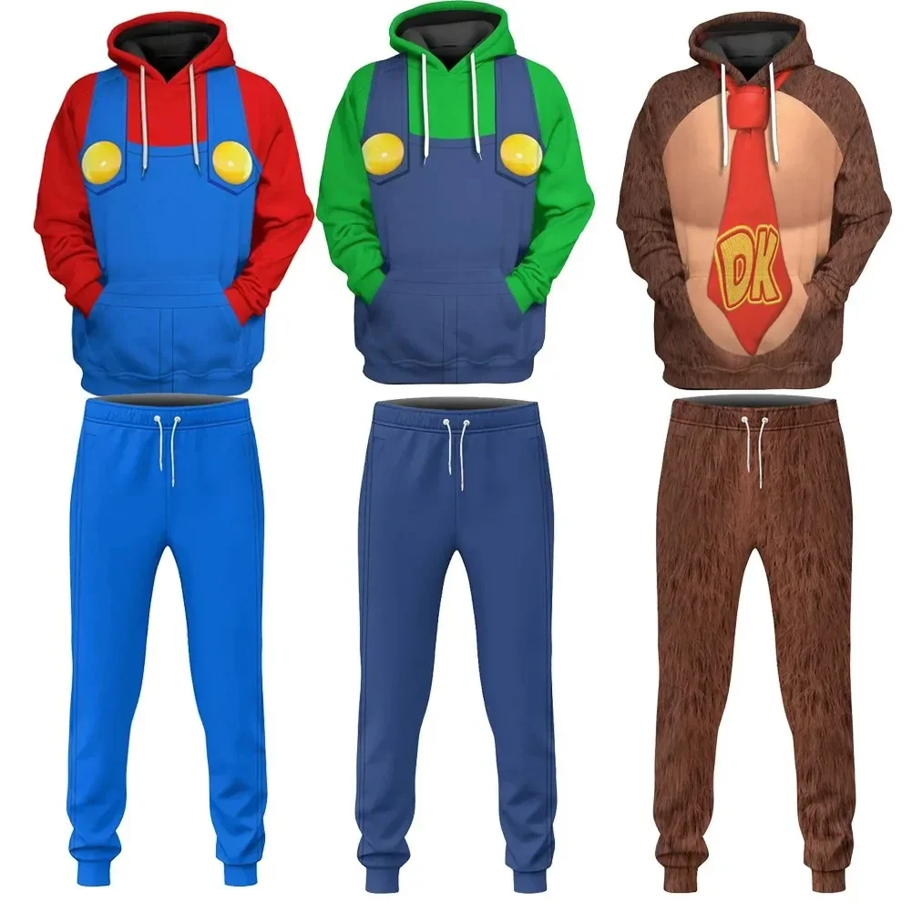 Bowser Cosplay Hoodie Mario Luigi Esel Gedruckt Pullover Mit Kapuze Sweatshirt Hosen Jogger Casual Hosen Set Männer Frauen Kostüm Image