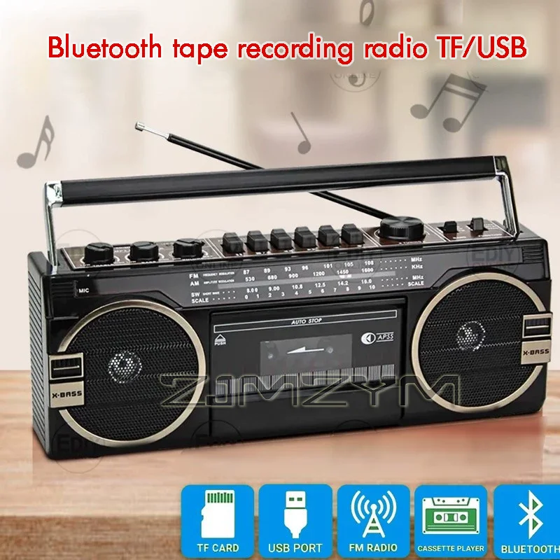 Tragbare Vintage USB Am Fm USB Band Radio Dual Aufnahme Boombox MP3 Audio Kassette Kassette Player Recorder Bluetooth Lautsprecher 220V
