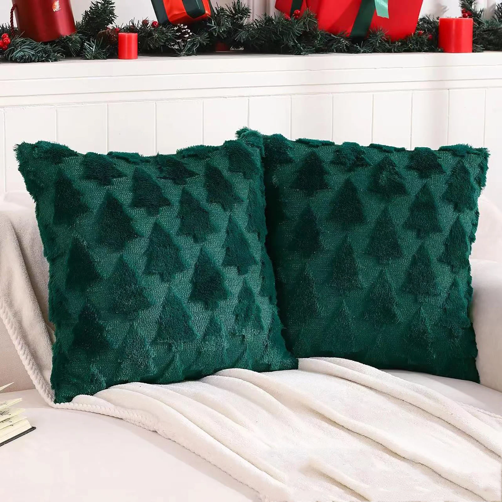 Kissen bezüge weich dekorativ Set von 2 Kissen bezügen Kissen bezüge für Weihnachten Couch Bett Sofa Wohnzimmer 18x18 Zoll Image