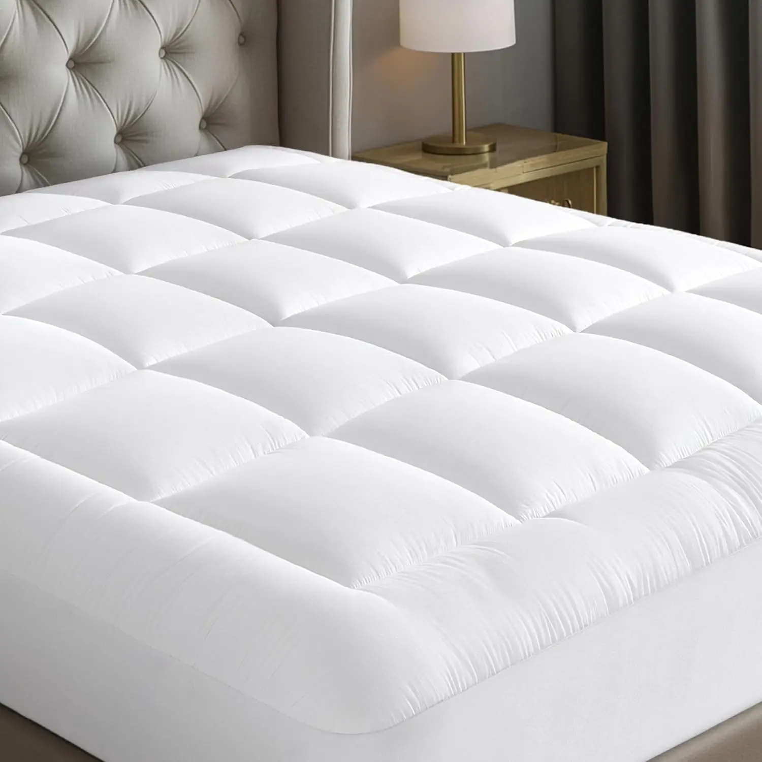 Cloud-Like Mattress Topper, Mattress Pad for Back Pain Relief, Breathable Quilted Fitted Mattress Protector for Hot Sleepers