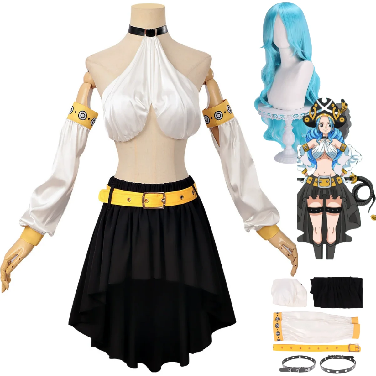 Anime Nefertari D. Vivi Miss Cosplay Kostüm Rohr Tops Kurzen Rock Uniform Vollen Satz Perücke Frau Sexy Karneval Halloween Anzug