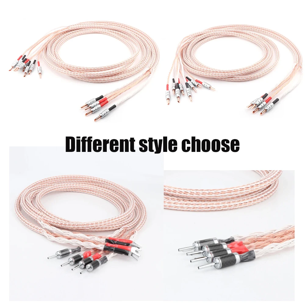 Pair 12TC Hifi Speaker Cable With 2 Banana Jack to 4 Banana 7N OCC Pure copper Speaker cable 15AWG loudspeaker cable