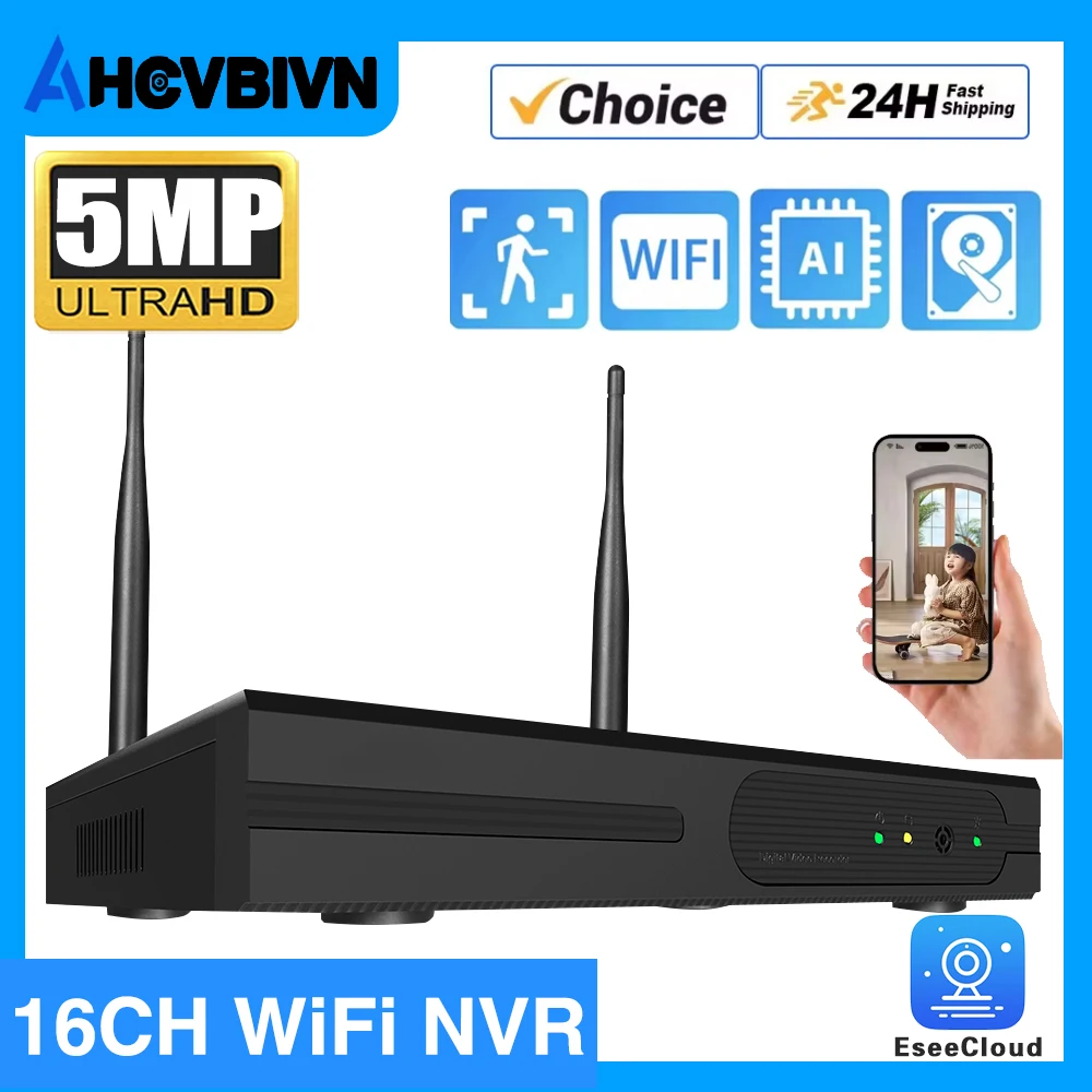 16CH H.265 5MP Drahtlose NVR Recorder Wifi CCTV Kamera System P2P IP Kamera Netzwerk Video Recorder NVR ESeeCloud APP Image