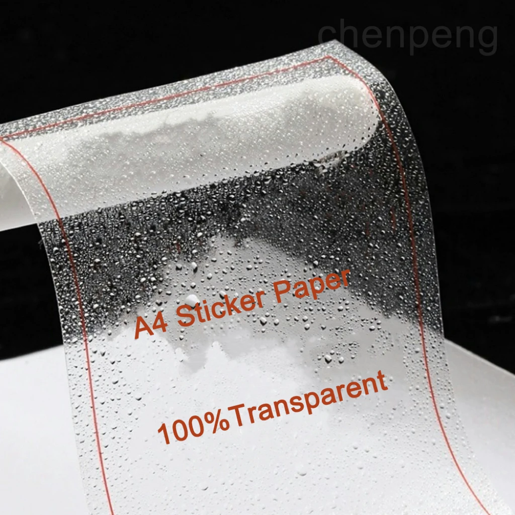 100 % transparentes Vinyl-Aufkleberpapier, A4-Etikettenaufkleber, selbstklebendes Papier, bedruckbares, durchsichtiges Aufkleberpapier für Tintenstrahl- und Laserdrucker Image