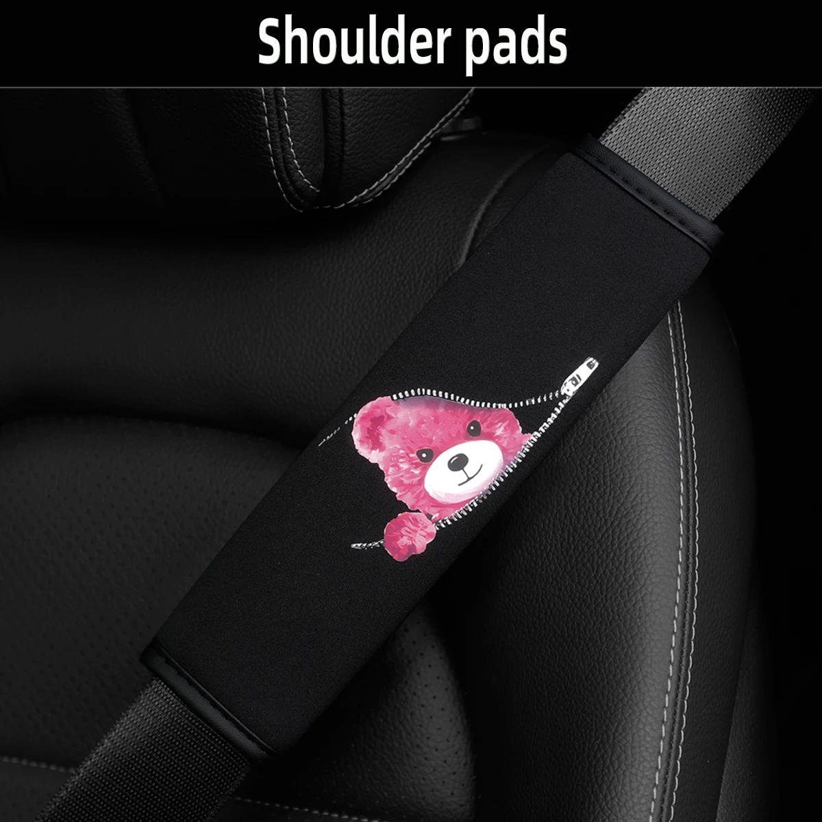 Atmungsaktive Teddybär-Sicherheitsgurt-Schulterabdeckung mit Reißverschluss, braun/rosa Katzen-Design, Auto-Arbeitsausrüstung, Zubehör, 1 Stück, 2 Stück Image