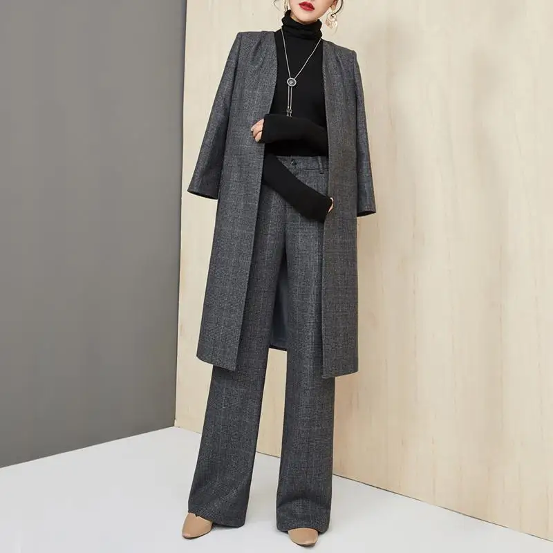 2025 herbst Winter Neue Mode frauen Einfache Grundlegende Casual Trendy Elegante Lose 2 Stück Sets Mäntel Breite Bein Gerade hosen Image