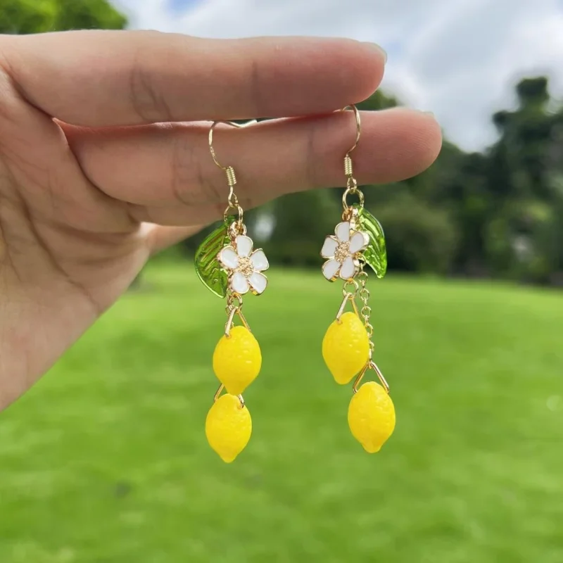 Lemon Earrings Lightweight Fruit Food Earrings Cute Kawaii Earring Dangle Drop Resin Earrings Stud Earring For Her Birthday Gift