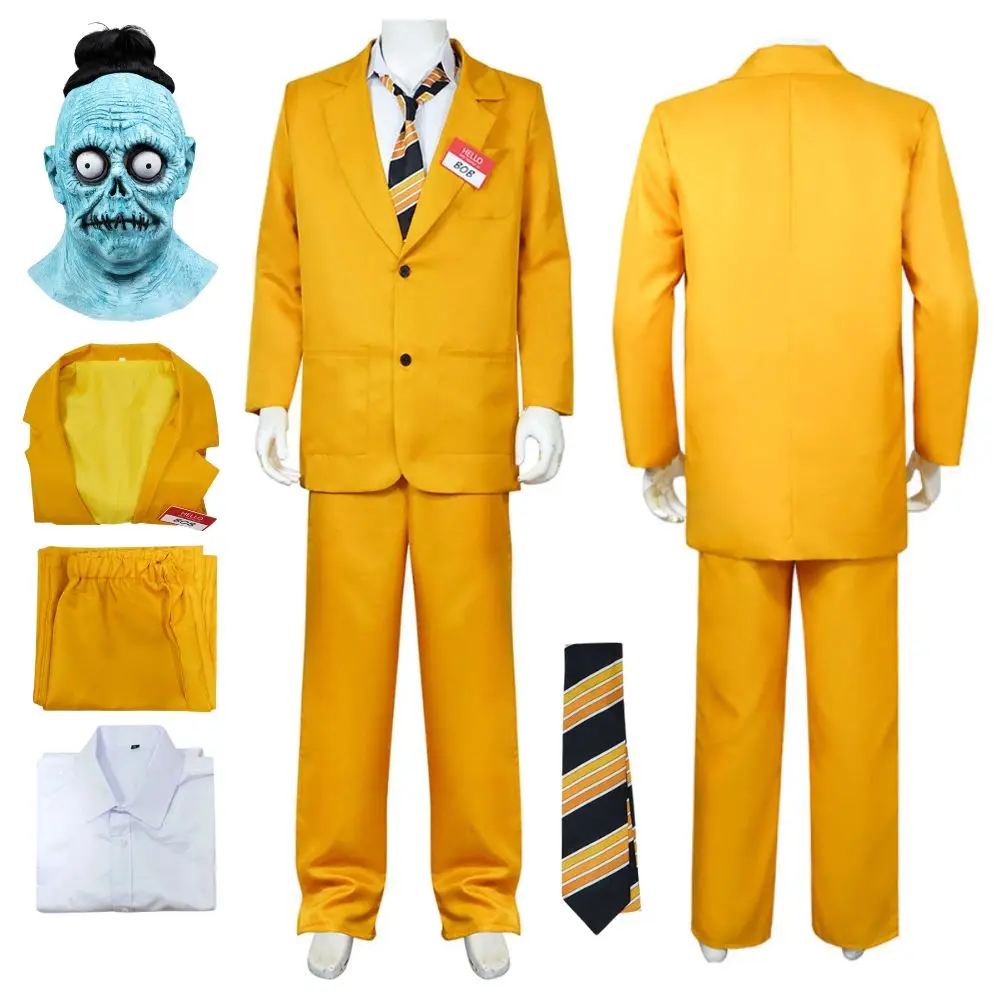 Käfer Bob Cosplay Männer Maske Kostüm Verkleidung für Erwachsene Gelbe Uniform Krawatte Set Rollenspiel Outfits Fantasy Halloween Karneval Anzug Image
