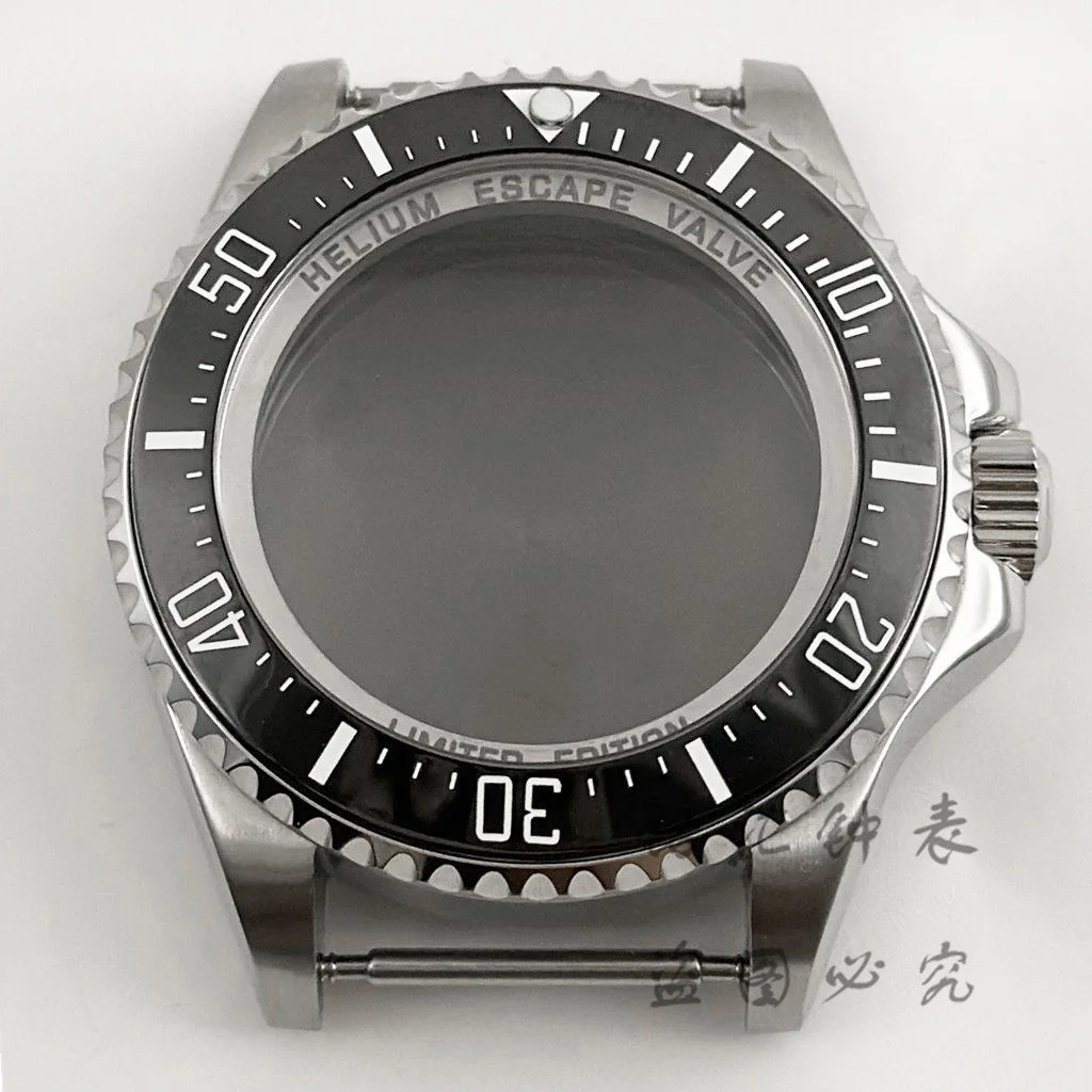 NH35 SEA 44MM große schwarze Keramiklünette Silber DEEP Homage Saphirglas wasserdichtes Uhrengehäuse passend für NH34 NH35 NH36 NH38 Uhrwerk Image