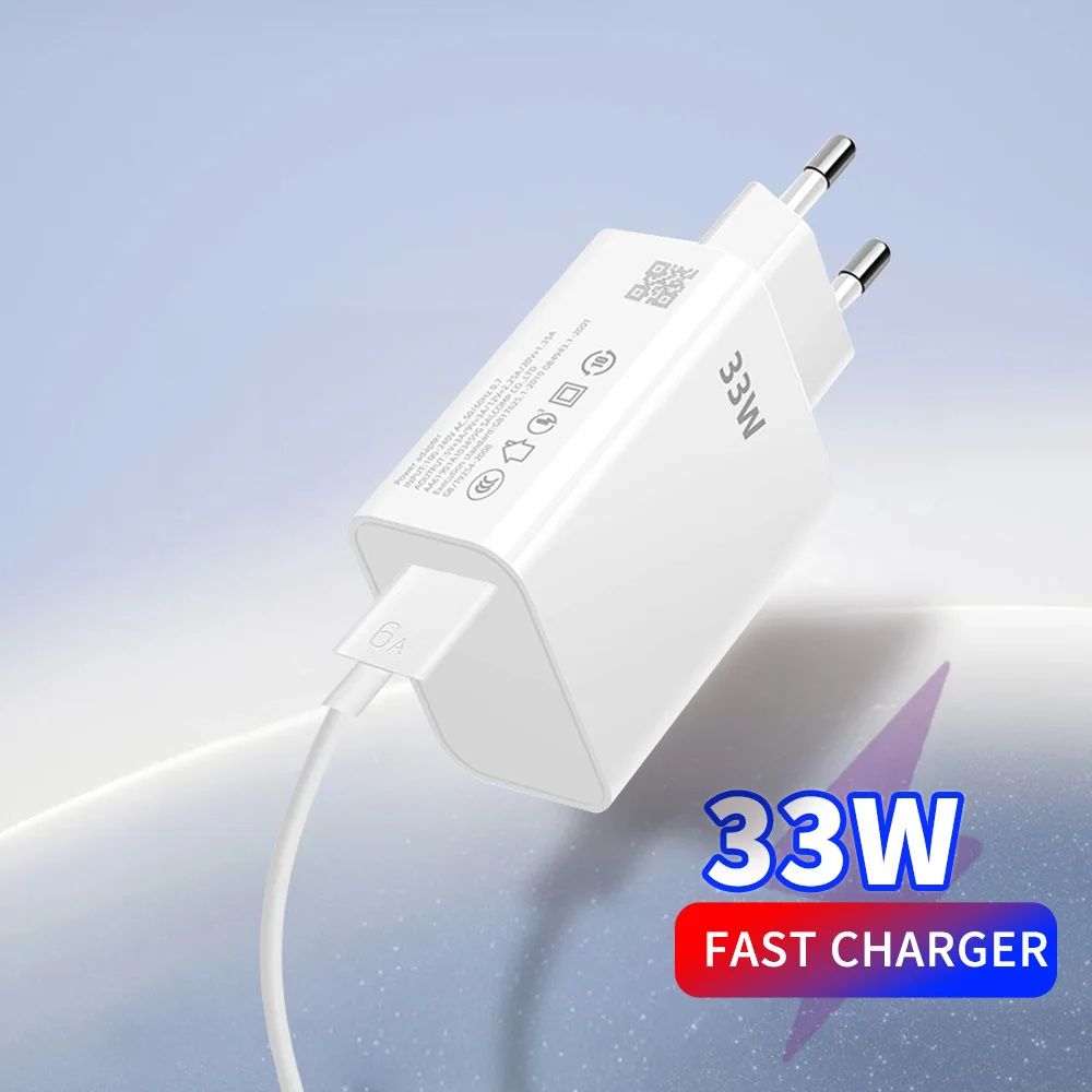Caricatore rapido USB 33W Cavo tipo C 6A QC 3.0 Adattatore per telefono cellulare per Samsung Xiaomi iPhone Caricatore USB da viaggio con spina UE USA