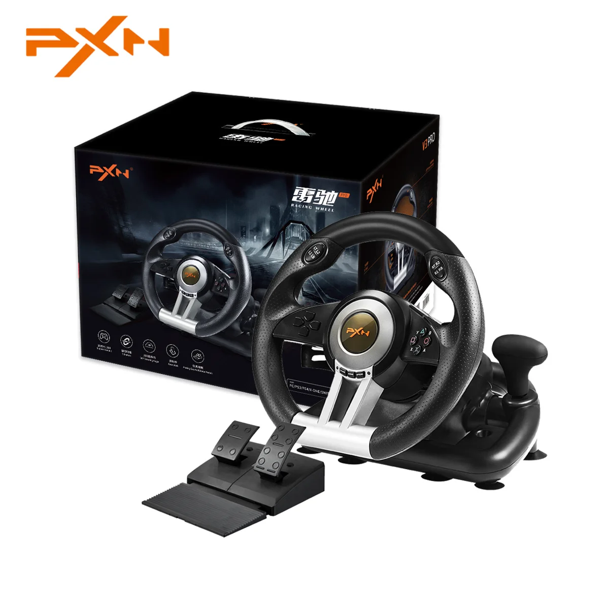 PXN V3 Racing Steering Wheel with Pedals Vibration Volante Gaming Wheel For PC/PS3/PS4/Xbox One/Xbox Series S/X /Nintendo Switch