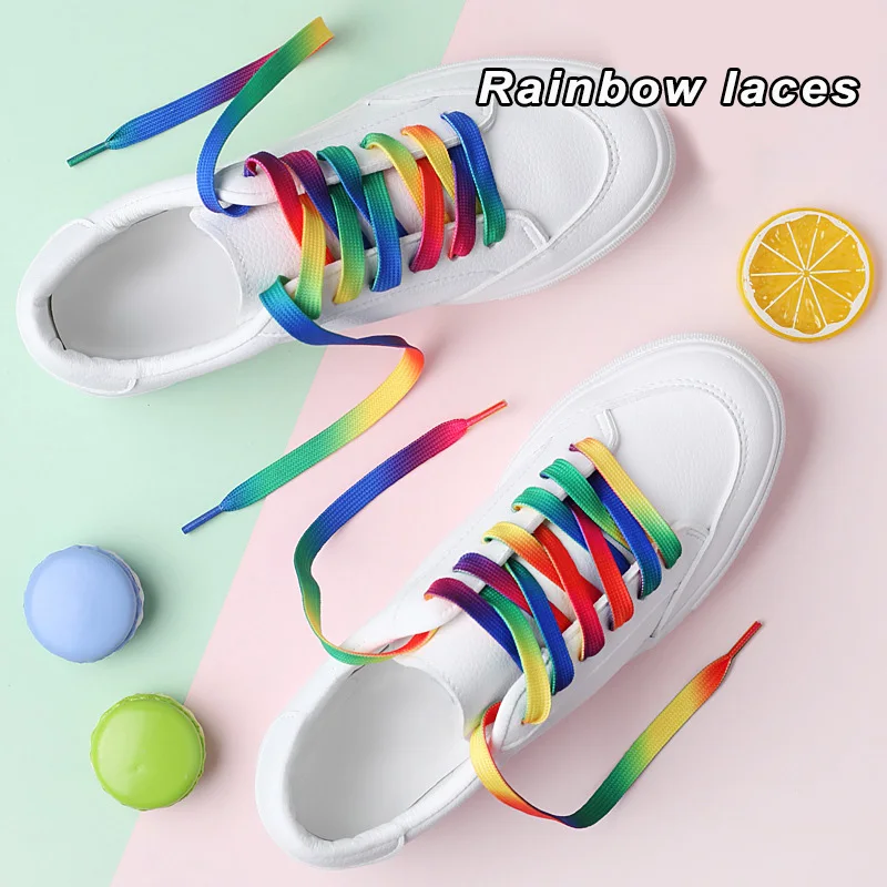 1 Paar Regenbogen-Flachschnürsenkel mit buntem Farbverlauf für High-Top-Schnürsenkel aus Segeltuch, Sneaker-Schnürsenkel, Schuhe, Zubehör, Schnürsenkel Image
