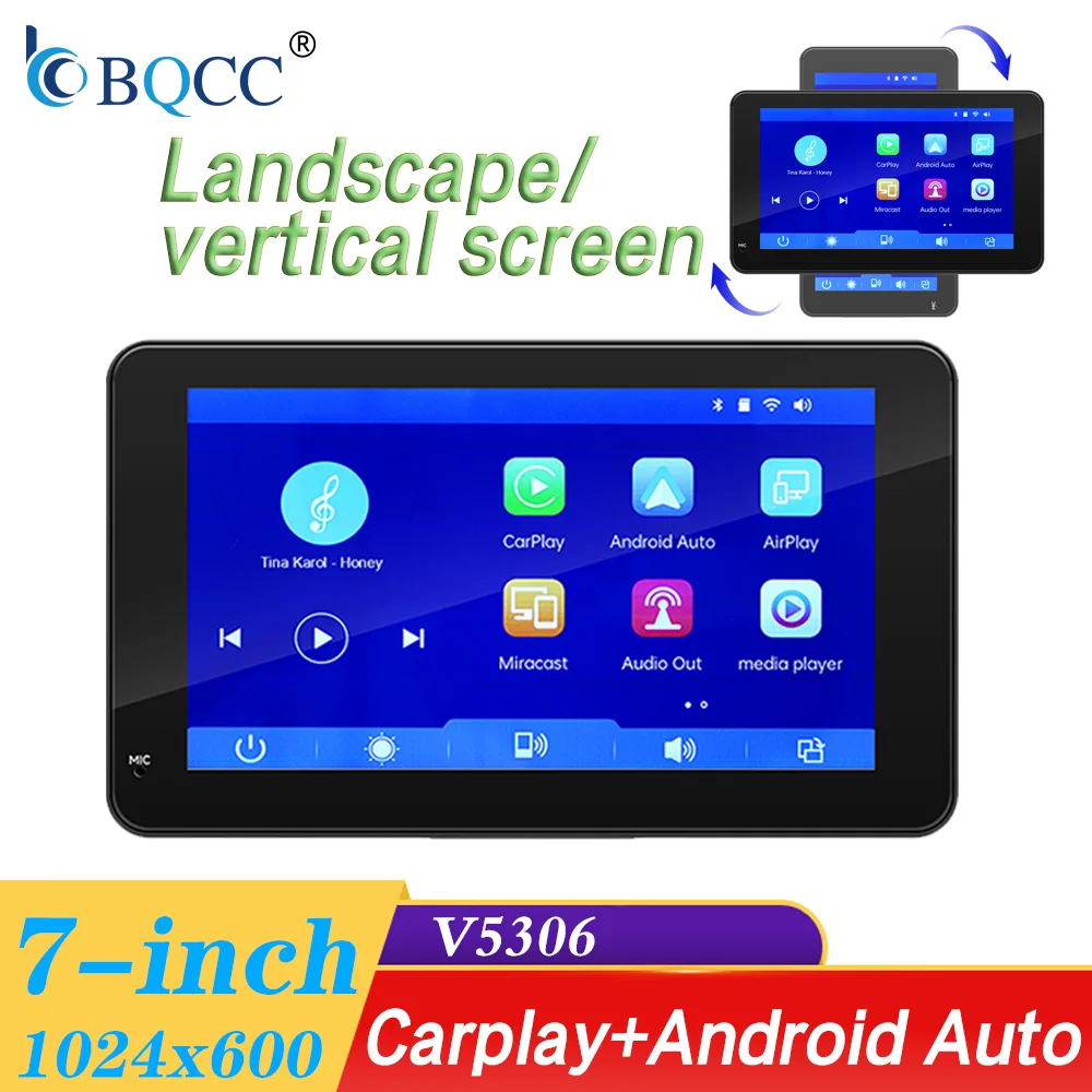 BQCC 7'' bildschirm Tragbare Auto MP5 Mirrorlink BT CarPlay & Android Auto TF karte spielen Rückfahr video HD Auto Player Image