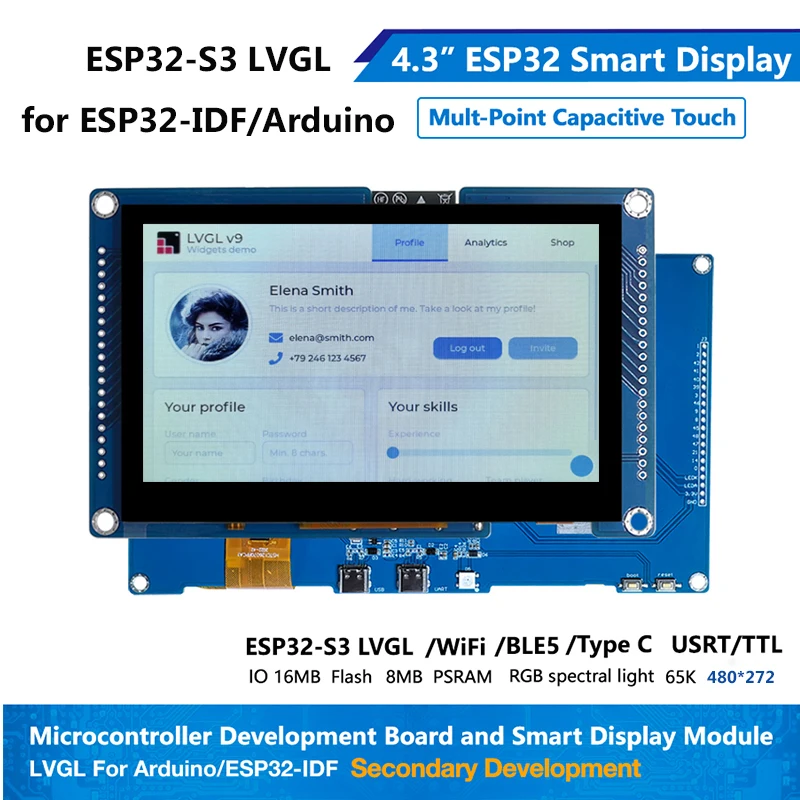 ESP32-S3 HMI 8M PSRAM 16M Flash 4,3 Zoll 480*272 RGB LCD TFT Modul für Ar-duino LVGL WIFI Bluetooth Smart Display Touchscreen Image