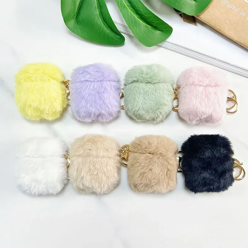 Niedliche flauschige Winter-Kopfhörerhülle für Apple Airpods 1 2 Pro, modische, schöne Kopfhörer, Pelzhüllen für Airpods 3, Ladebox Image