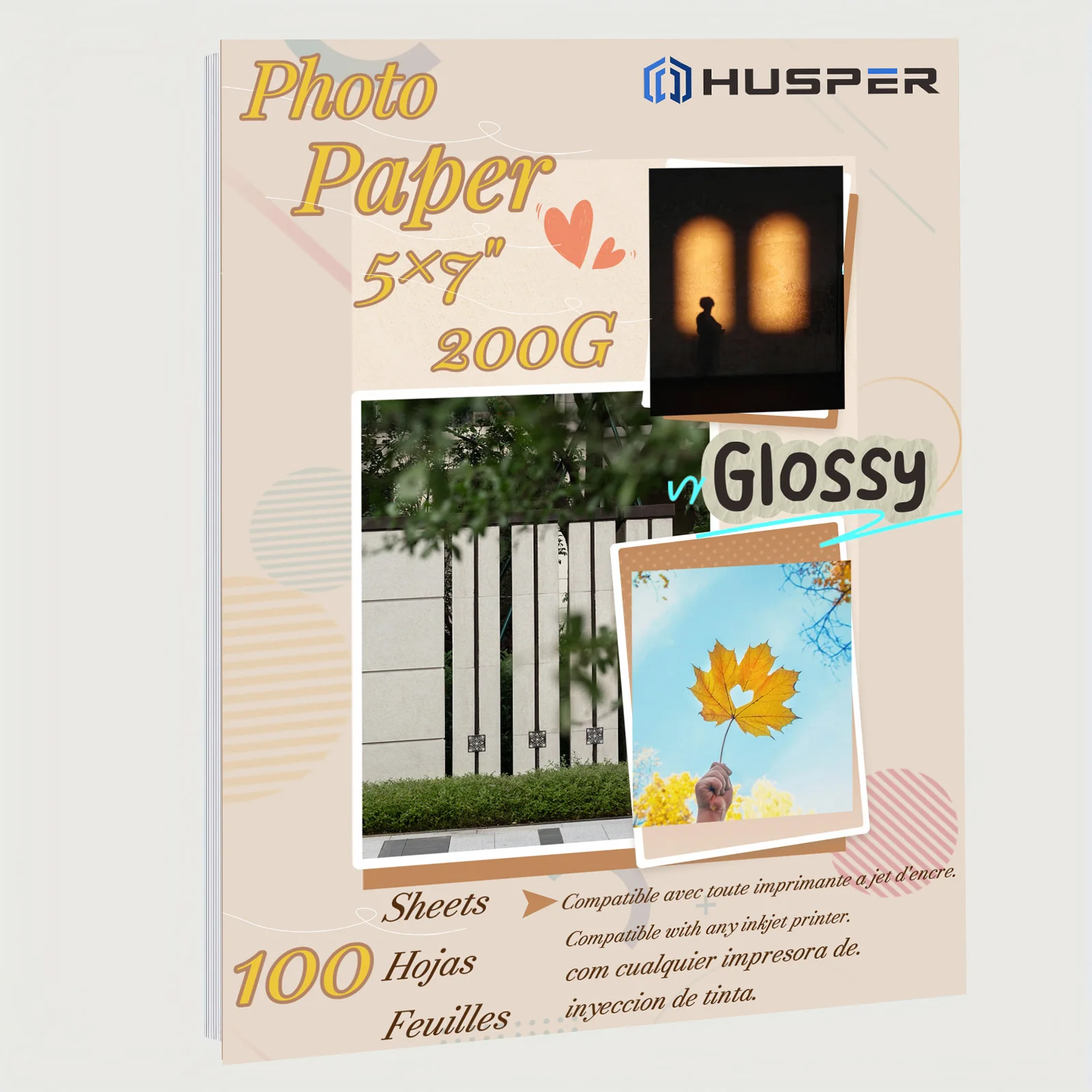 HUSPER 5×7 Zoll 200G 100 Blatt Inkjet Hochglänzendes Foto-Grafiepapier Image