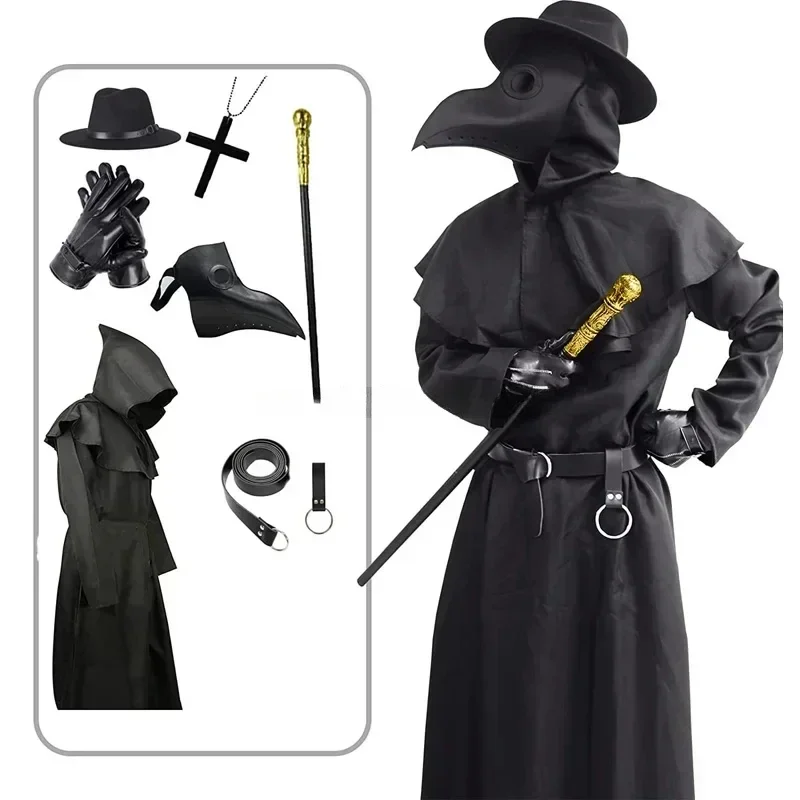 Halloween Neue Pest Arzt Cosplay Kostüm Erwachsene Mittelalterlichen Mit Kapuze Robe Steampunk Geier Schnabel Maske Karneval Party Unisex Outfits Image