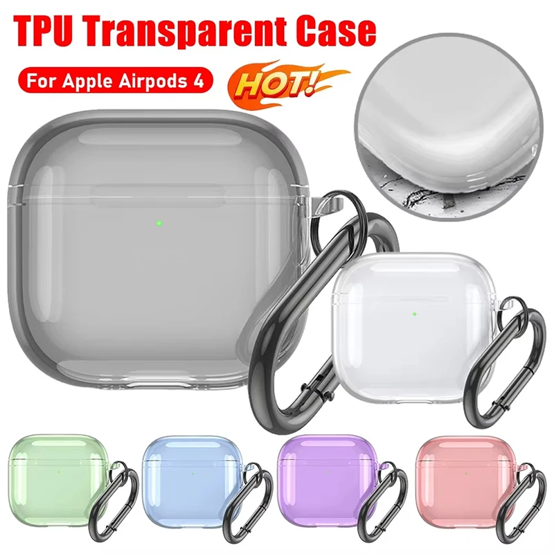 Klare, weiche TPU-Kopfhörerhülle für Apple AirPods 4 2024, Ladehülle für kabellose Kopfhörer, stoßfeste TPU-Lade-Headset-Hülle Image