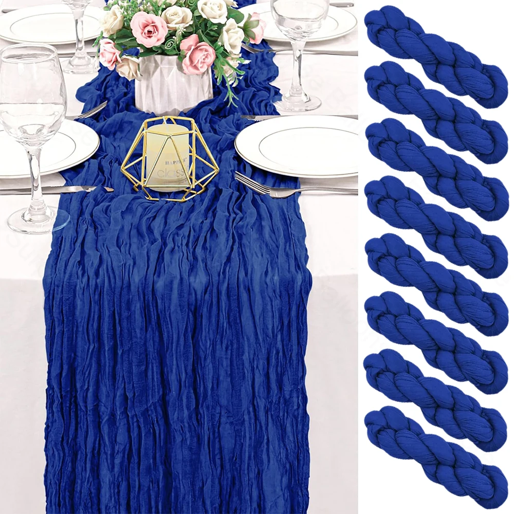Königsblauer Käsetuch-Tischläufer, Boho-Gaze, rustikal, durchsichtiges Käsetuch, Tischläufer, Hochzeit, Party, Geburtstag, Babyparty-Dekoration Image