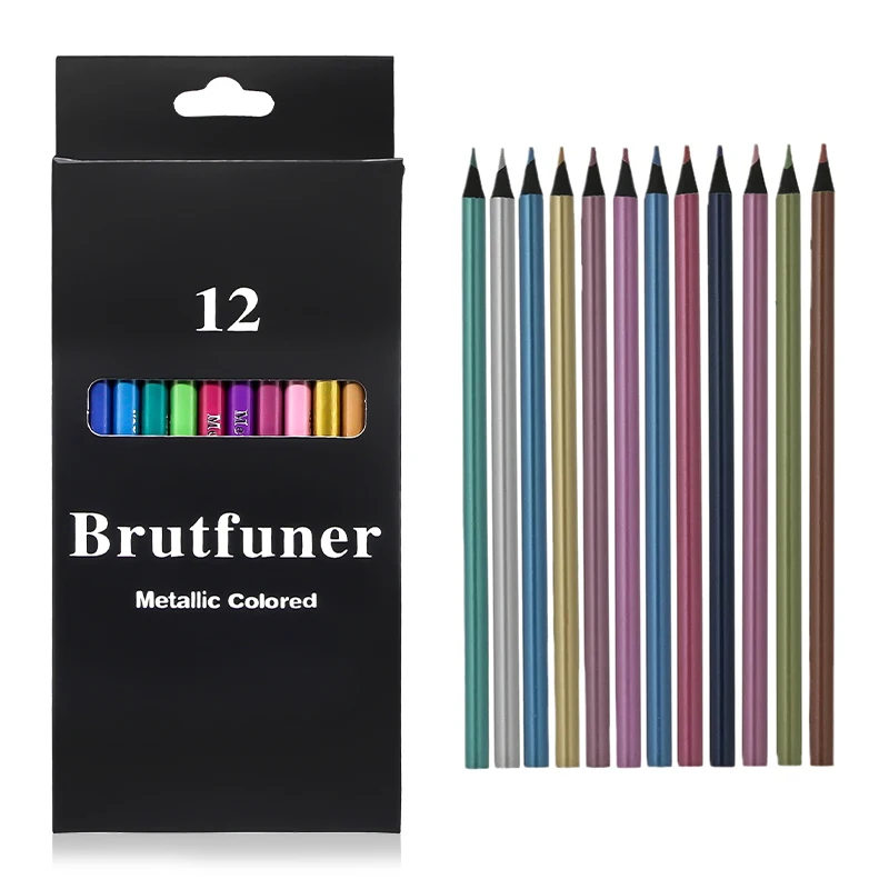 Metallisch farbige Regenbogenstifte, 12 Stück, 7-Farben-in-1-Bleistift mit Spitzer, lustige Bleistifte für Buntstifte für Schulbriefpapier Image