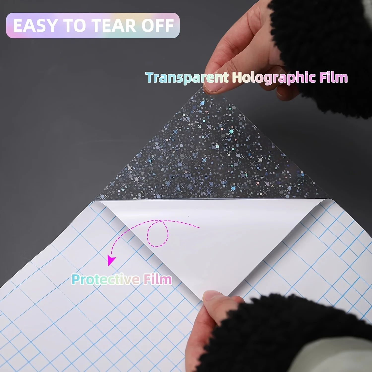 Größe A4 (8,3 x 11,7 Zoll), 50 Blatt Sternkaltlaminierte Folie, holografisches Overlay, selbstklebendes Vinyl für Aufkleber Image