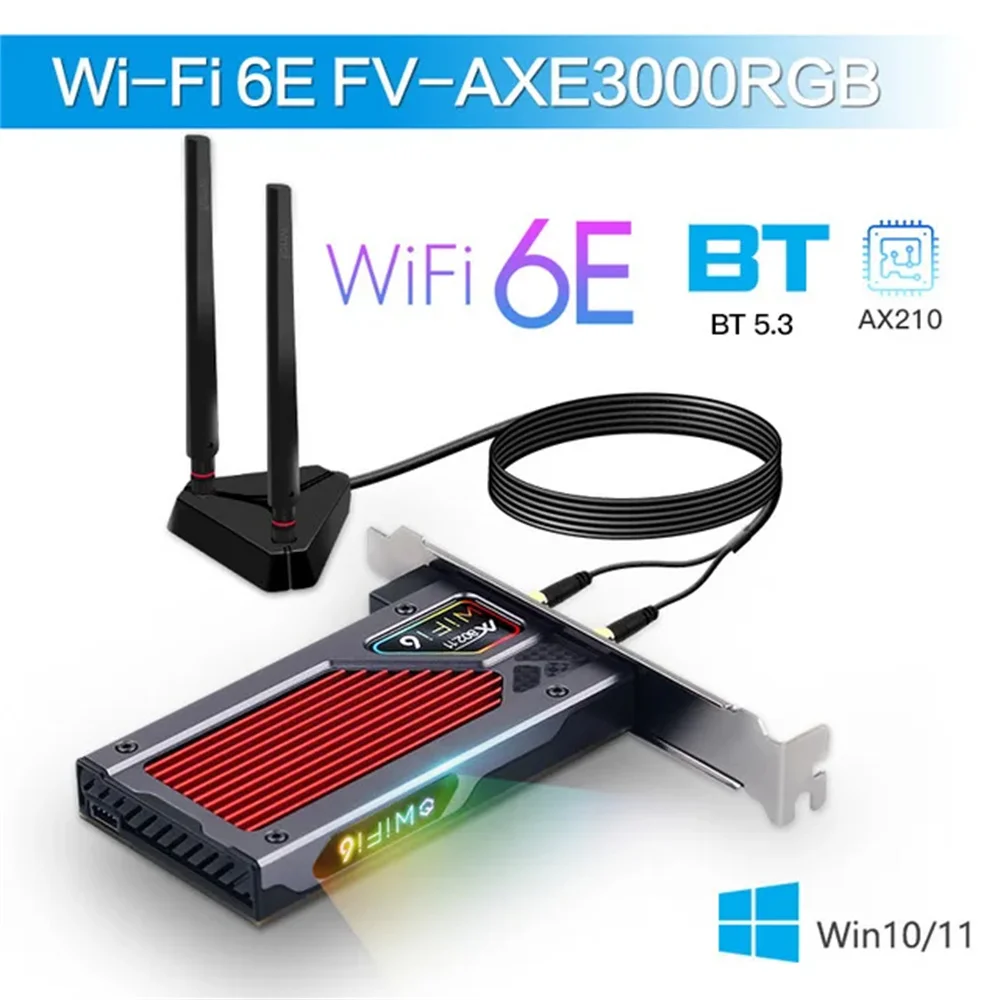 FENVi Wifi 6E AX210 PCIE WiFi Adapter Bluetooth 5,3 AX210NGW Drahtlose Wi-Fi Netzwerk Karte 2,4G/5G/6GHz RGB 802,11ax Für Win 10/11 Image
