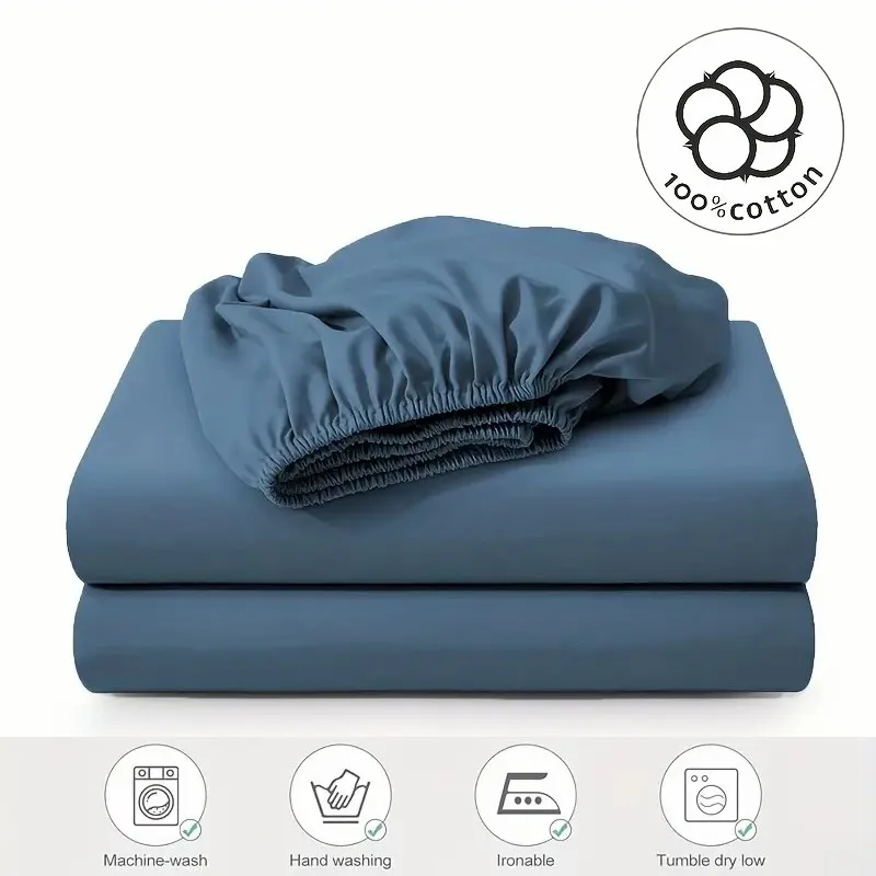 Baumwoll-Spannbettlaken, einfarbig, mit elastischem Band, Bettlaken, King-Size-Matratzenbezug, 140 x 190, 200 x 200 Bettwäsche Image