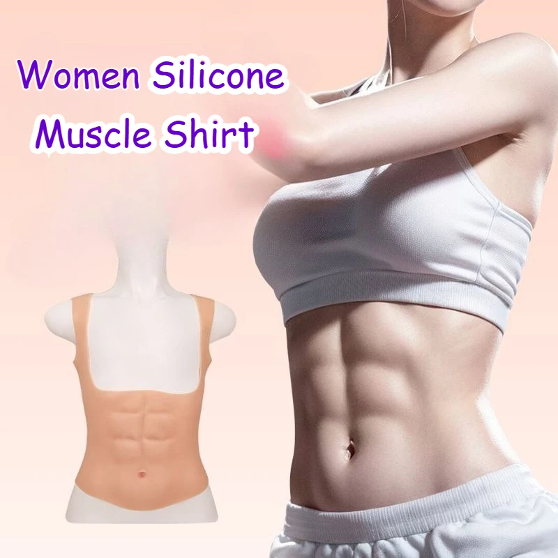 Silikon Muscle Shirt Frauen Abs Brust Cosplay Kostüm Fitness Requisiten Gefälschte Abs Sechs Pack Bauch Sculpting Party Leistung Kleidung Image