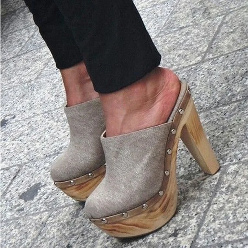Massivholz Muster Slip Auf Plattform Sandalen Chunky Ferse Runde Kappe Mode Sexy 2025, Sommer Große Größe Frau Schuhe Zapatillas Mujer