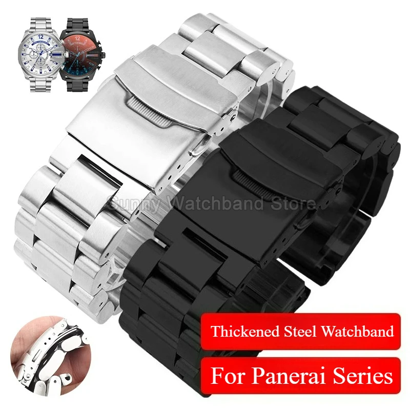Verdicktes Herren-Stahluhrenzubehör 22 24 26 mm für Panerai Luminor Series Edelstahl-Uhrenarmband Silber Schwarz