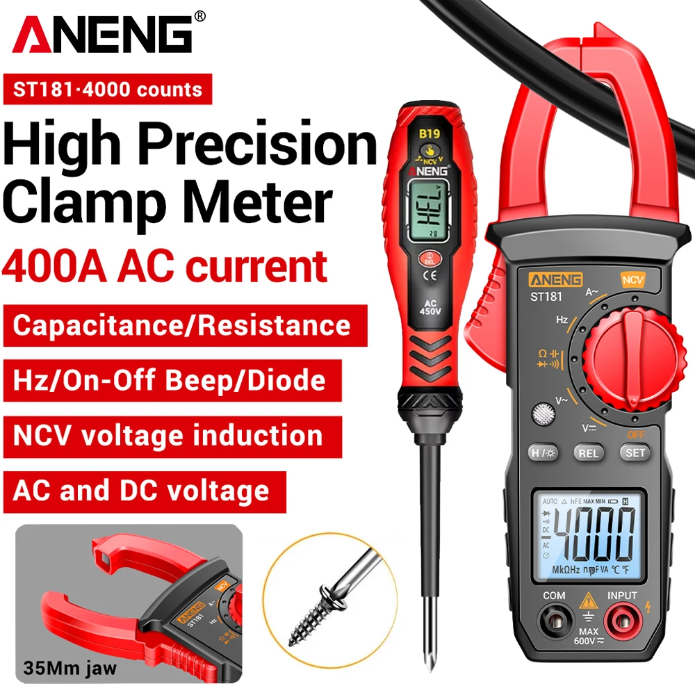 ANENG Zangenmessgerät Multimeter Digitaler Tester ST181+B19 AC Strom Spannungsprüfer Amperemeter Hz/Kapazität/NCV/Ohm Elektriker-Kit Image