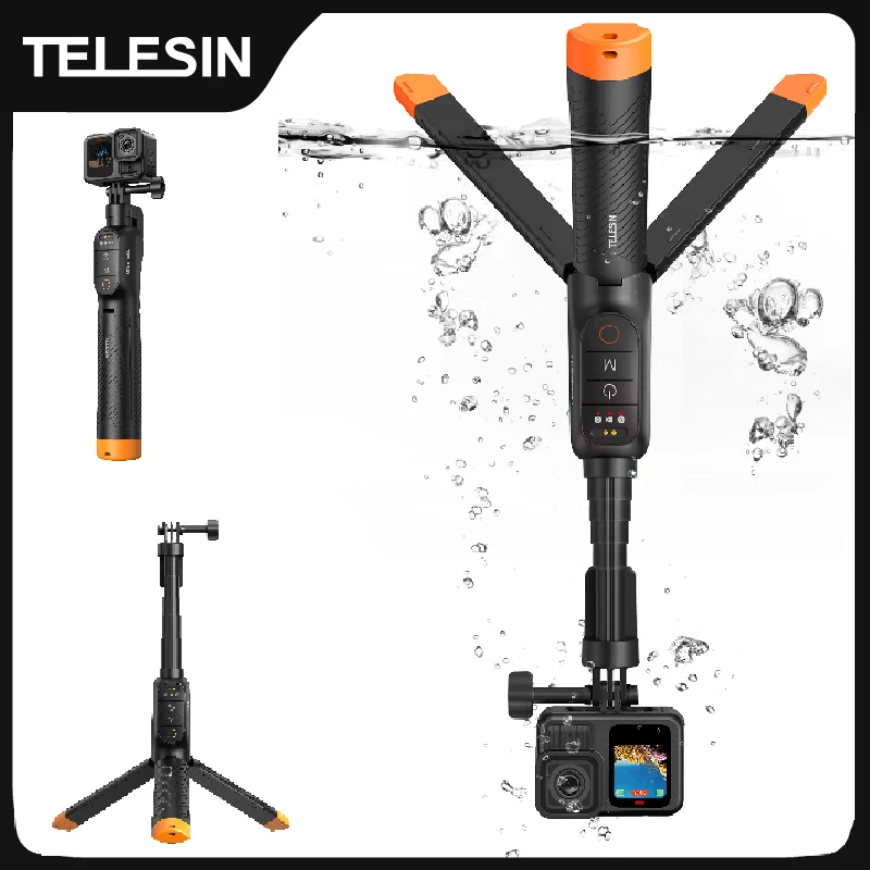 TELESIN 3-in-1-Unterwasser-Fernbedienung, ausziehbar, wasserdicht, Selfie-Stick, Stativ, Auftriebsleiste für Gopro Hero 9, 10, 11, 12, 13 max Image