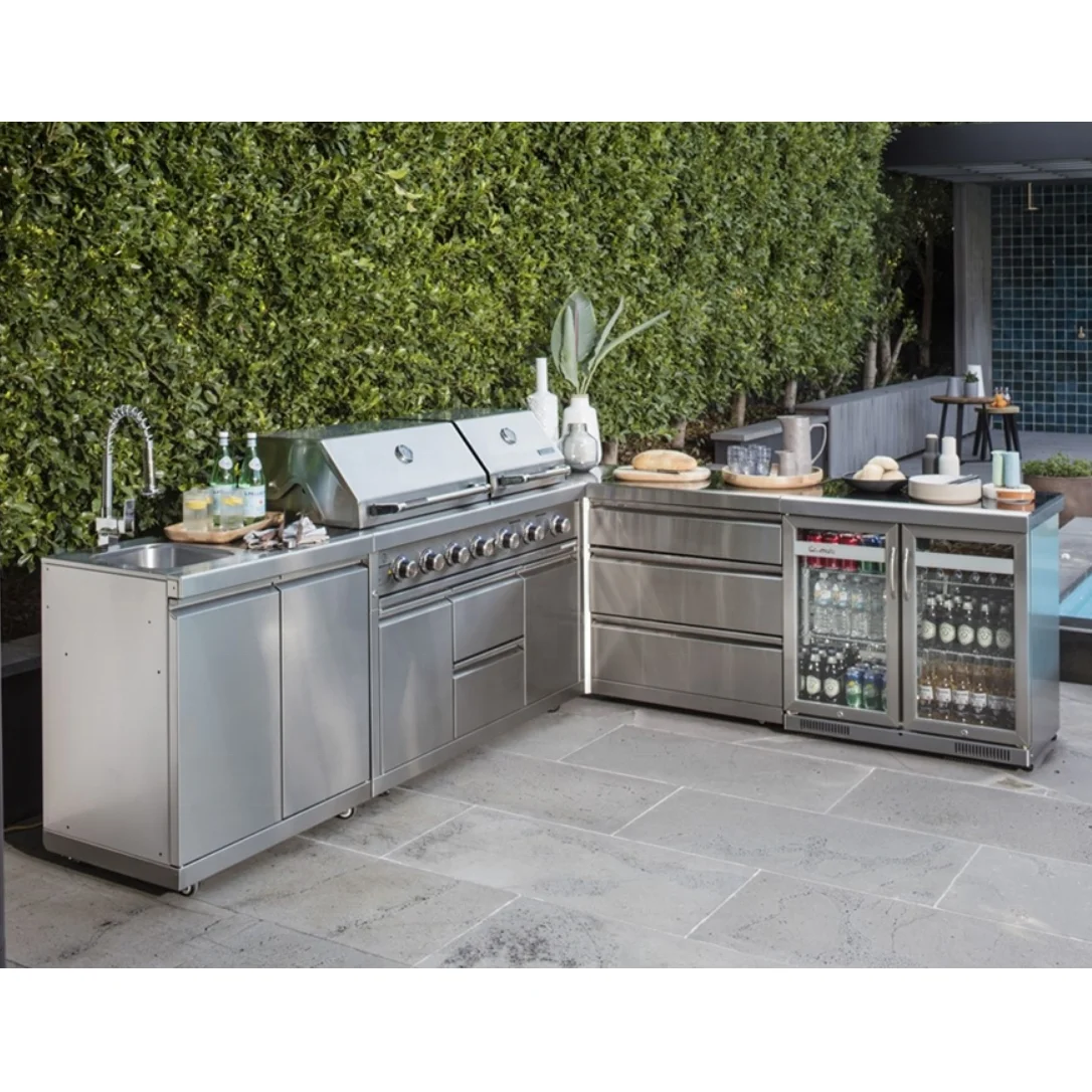 Professioneller Hersteller von Edelstahl-Grillgeräten für den Außenbereich, Küchenschränke, schwarzes Quarz-Inselset Image