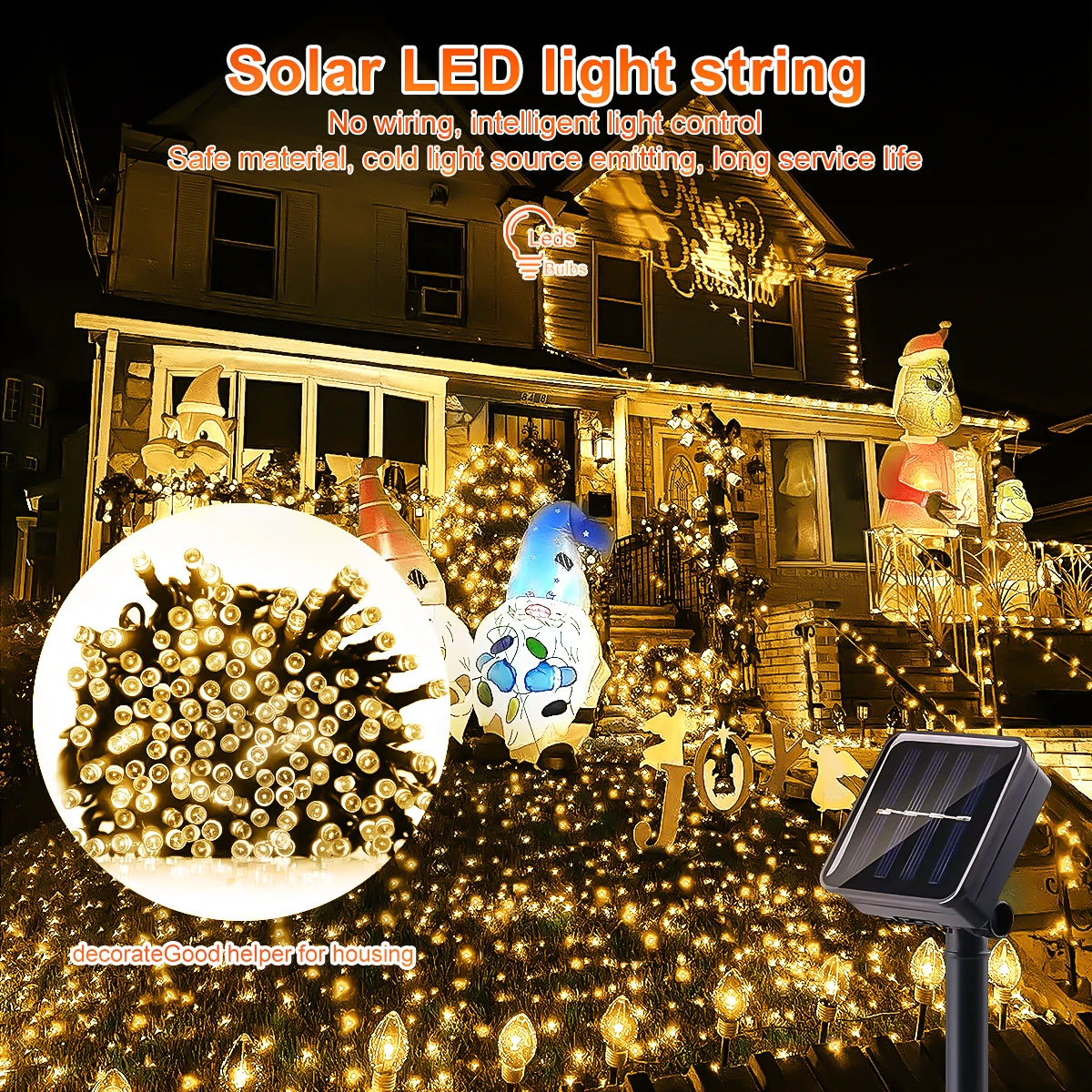 200 LED Solar Lichterketten 8 Modi Outdoor Garten Landschaft Licht für Garten Weihnachten Dekoration Lichterketten Urlaub Beleuchtung Image