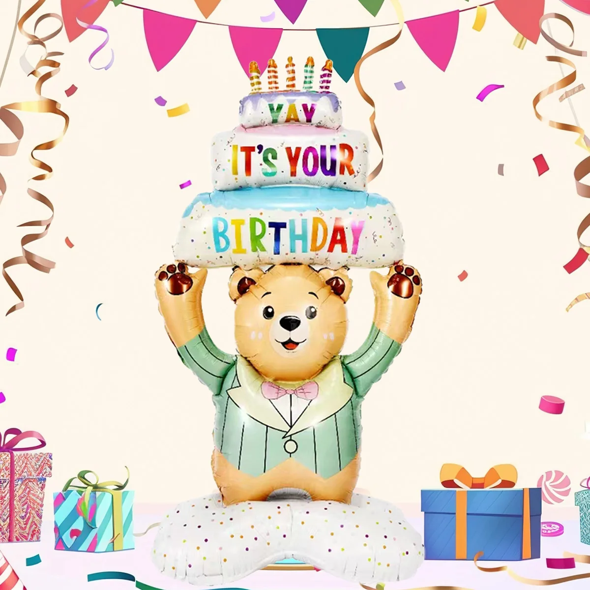 180 cm Abendessen Großer Ständer Bär Geburtstagstorte Folienballons Geburtstagsparty-Dekorationen Babyparty-Party-Dekoration Image
