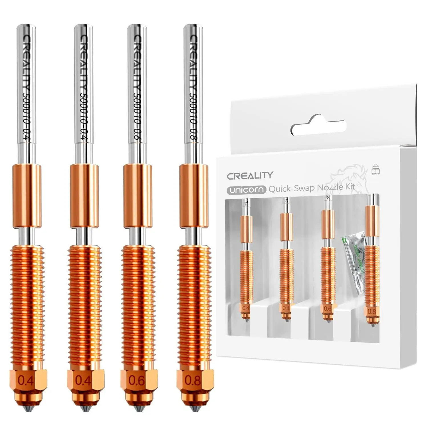 Creality K1 MAX / K1C Düsen Einhorn Schnellwechsel-Düsensatz 0,4 mm/0,6 mm/0,8 mm Hochgeschwindigkeitsdüsen für K1MAX/K1C/K1SE/Ender 3 V3 Image