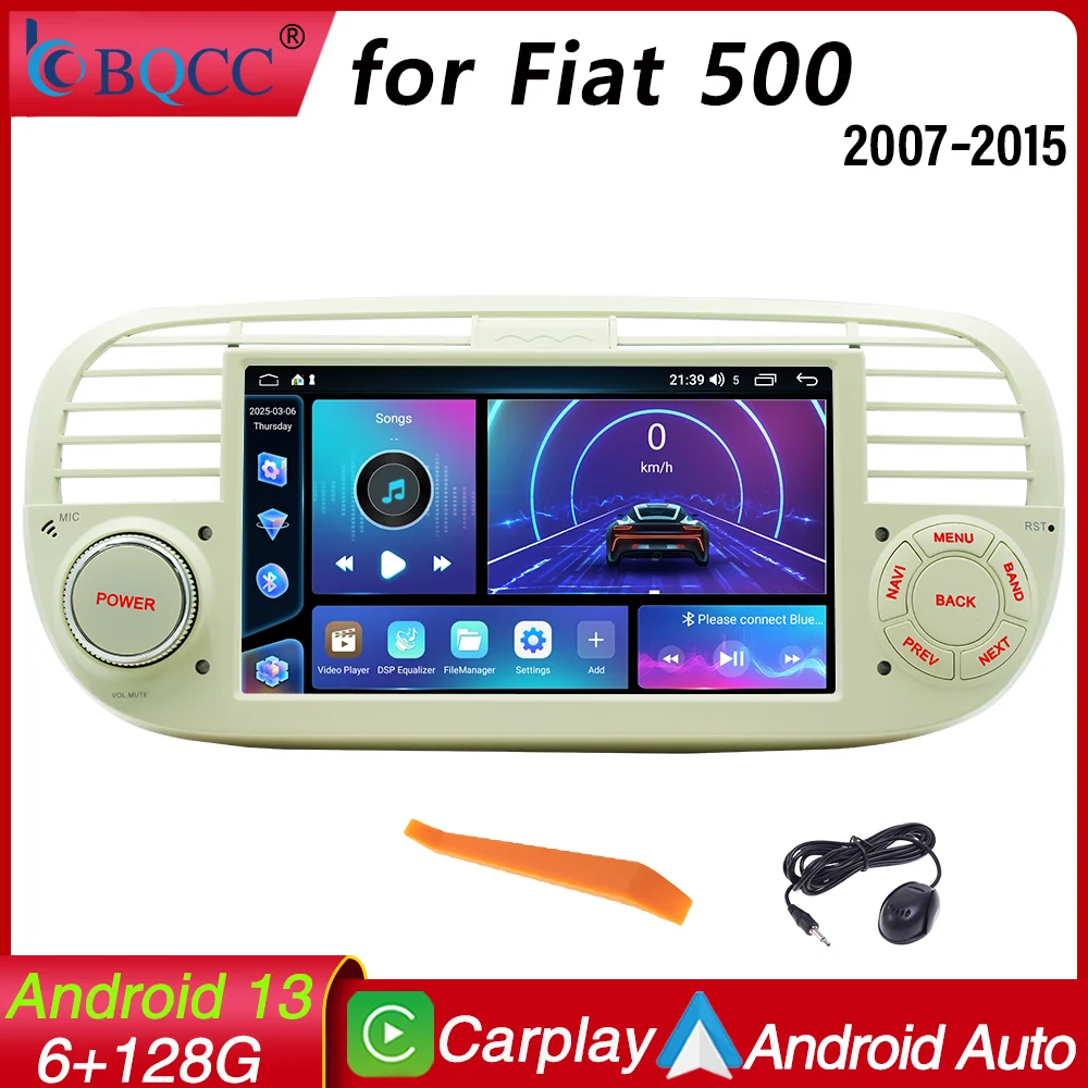 BQCC Für Fiat 500 2007-2015 7'' Android Auto Player Drahtlose Carplay Android Auto Mirrorlink GPS WIFI RDS BT FM AUX Auto Radio Image