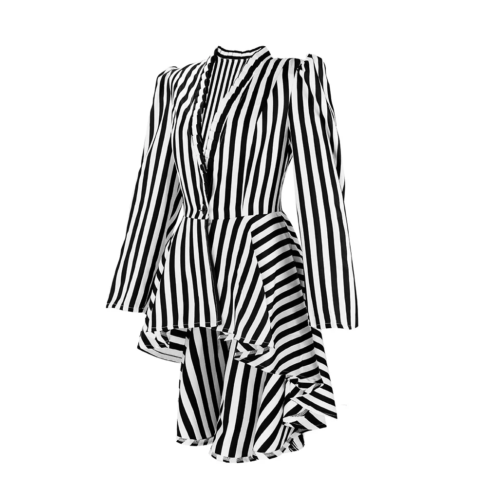 Zirkus-Zirkusdirektor für Damen, Löwenbändiger, Königin, Schausteller, Cosplay-Kostüm, mittelalterlicher Steampunk-viktorianischer Retro-Mantel mit unregelmäßigen Streifen Image