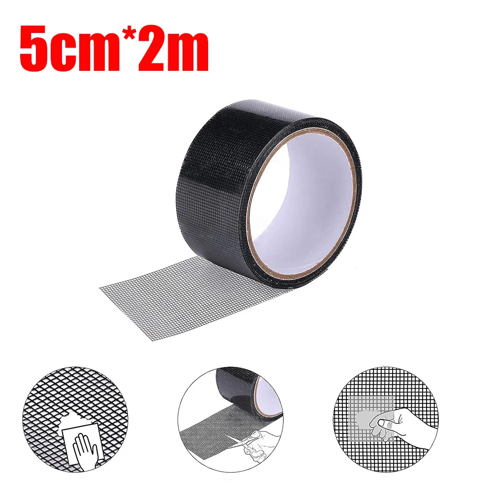 2 m Reparaturband für Tür- und Fenstergitter, 5 cm Breite, superstark klebendes, wasserdichtes Fiberglas, sofort abdeckendes Mesh-Loch-Tränenband Image