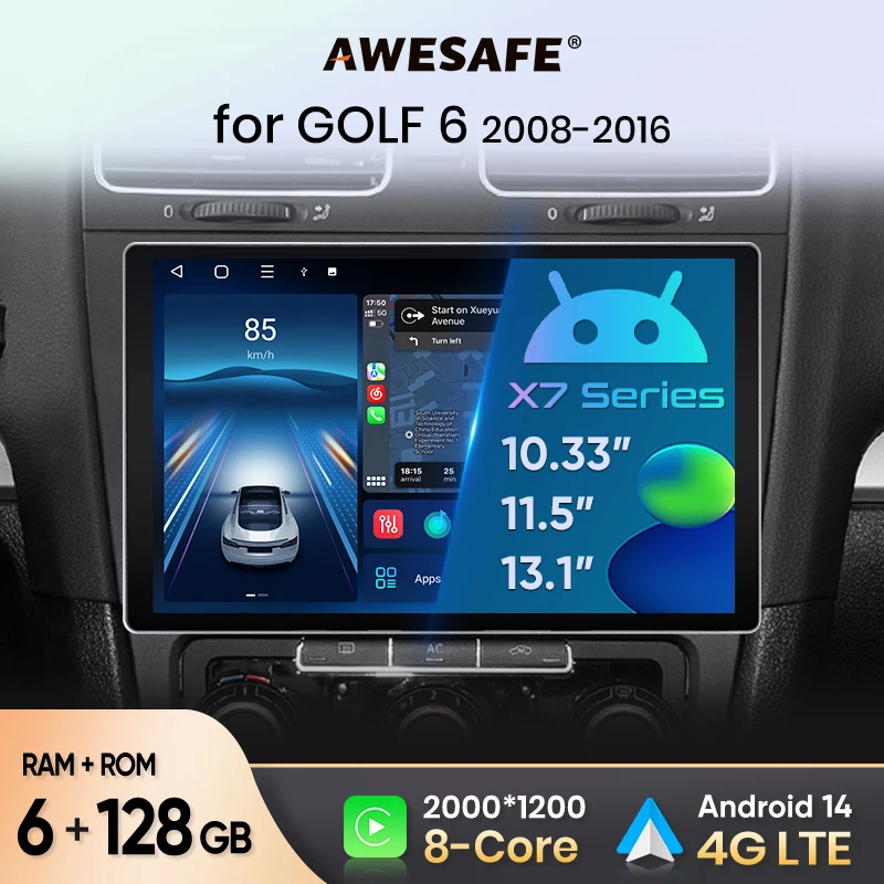AWESAFE X7 13.1 "2K Wireless CarPlay Android Auto Autoradio per GOLF 6 2008 2009 2010-2016 Sistemi intelligenti autoradio 2 din