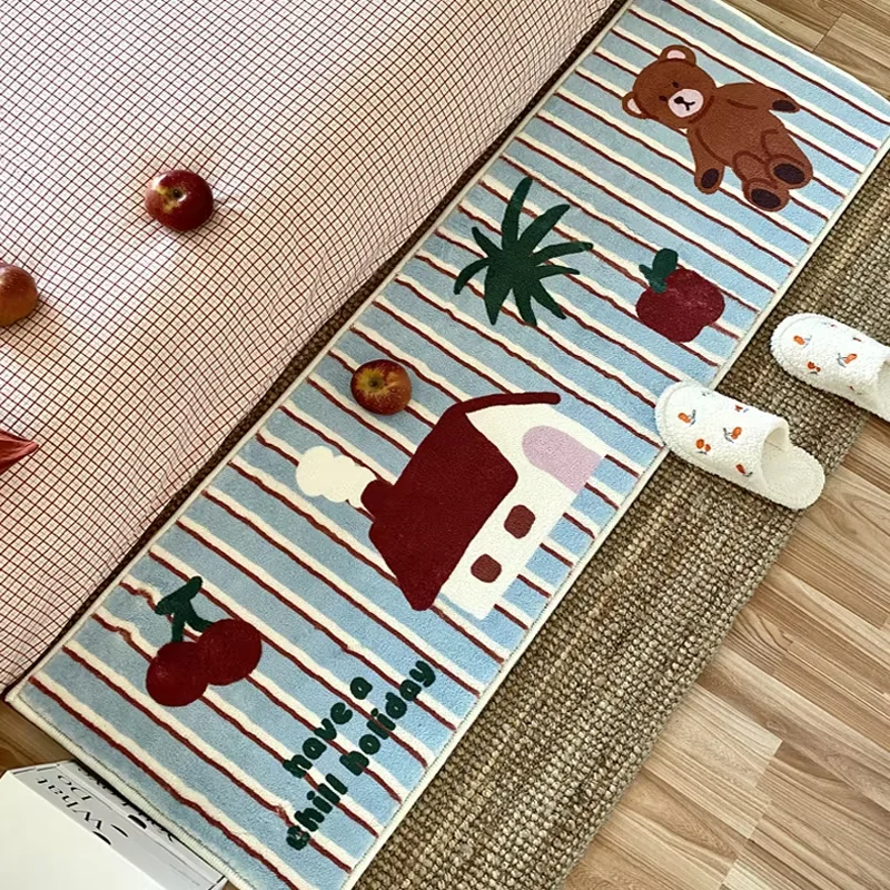 VIKAMA Ins Style Teppich für Schlafzimmer, Nachttisch, Bodenmatte, langer Teppich, Zimmer, Badezimmer, Matte, kleine Kirsch-Erkerfenster-Bodenmatte Image