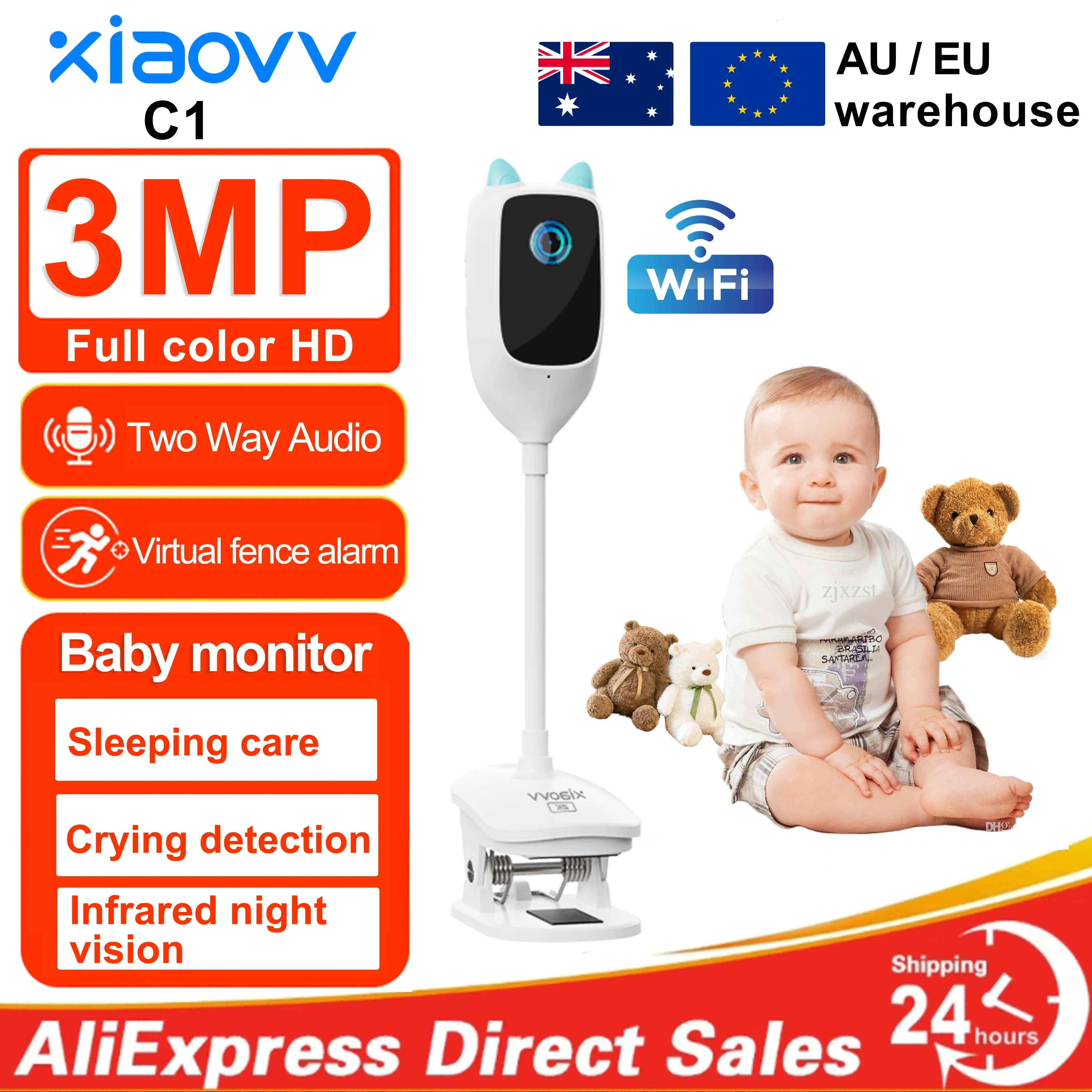 XIAOVV 3MP 2,4 GHz WiFi 2k Indoor Home Security Mini IP Kamera Smart CCTV Haustier Kamera Baby Video Monitor 24/7 Überwachungskamera Image