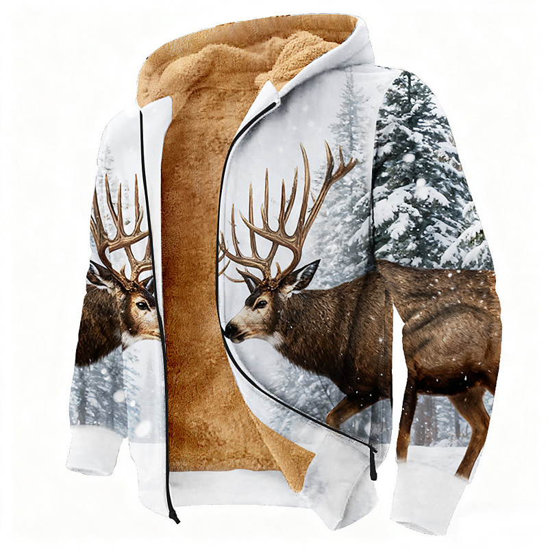 Men's Deer Fleece Hoodie Jacket Sweatshirt Classic Military Hunting Long Sleeve Crew Neck Outdoor Camping White 1 White Gray White 2 Zip Up Fall Winter Designer S M L XL 2XL 3XL