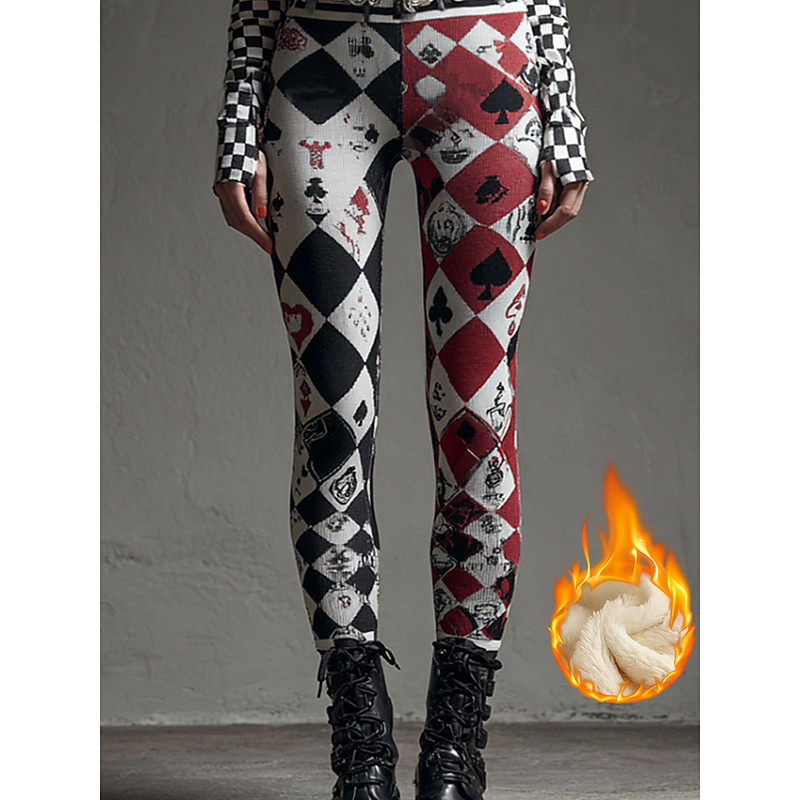 Women's Leggings Vacation Vintage Ethnic Style Full Length High Waist Graphic Geometric Abstract Thermal Warm Comfy Comfortable Stretchy Casual Daily Outdoor Black White Red Fall Winter Slim Fit