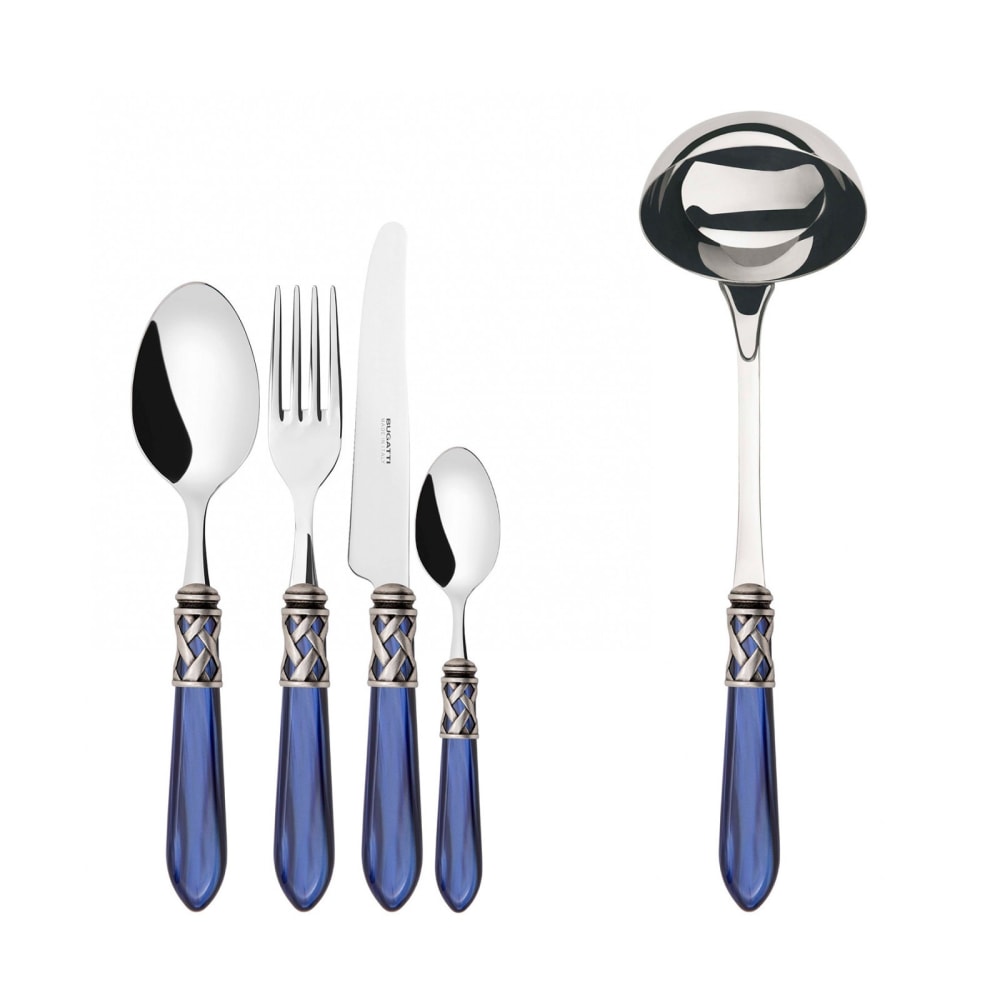 Posate set 49pz blu ghiera argento anticato