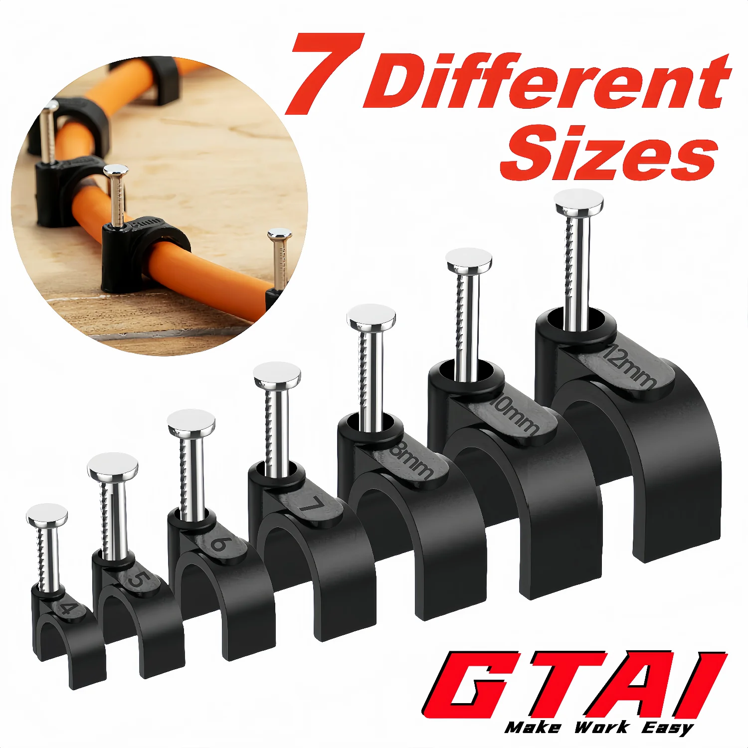 100 Stück Kabelklemmen zum Nageln in Kabelklemmen, schwarze runde Wandklemmen für Ethernet-Kabel, Kabelklemmen, Koaxialkabelklemmen, Lautsprecherkabelklemmen Image