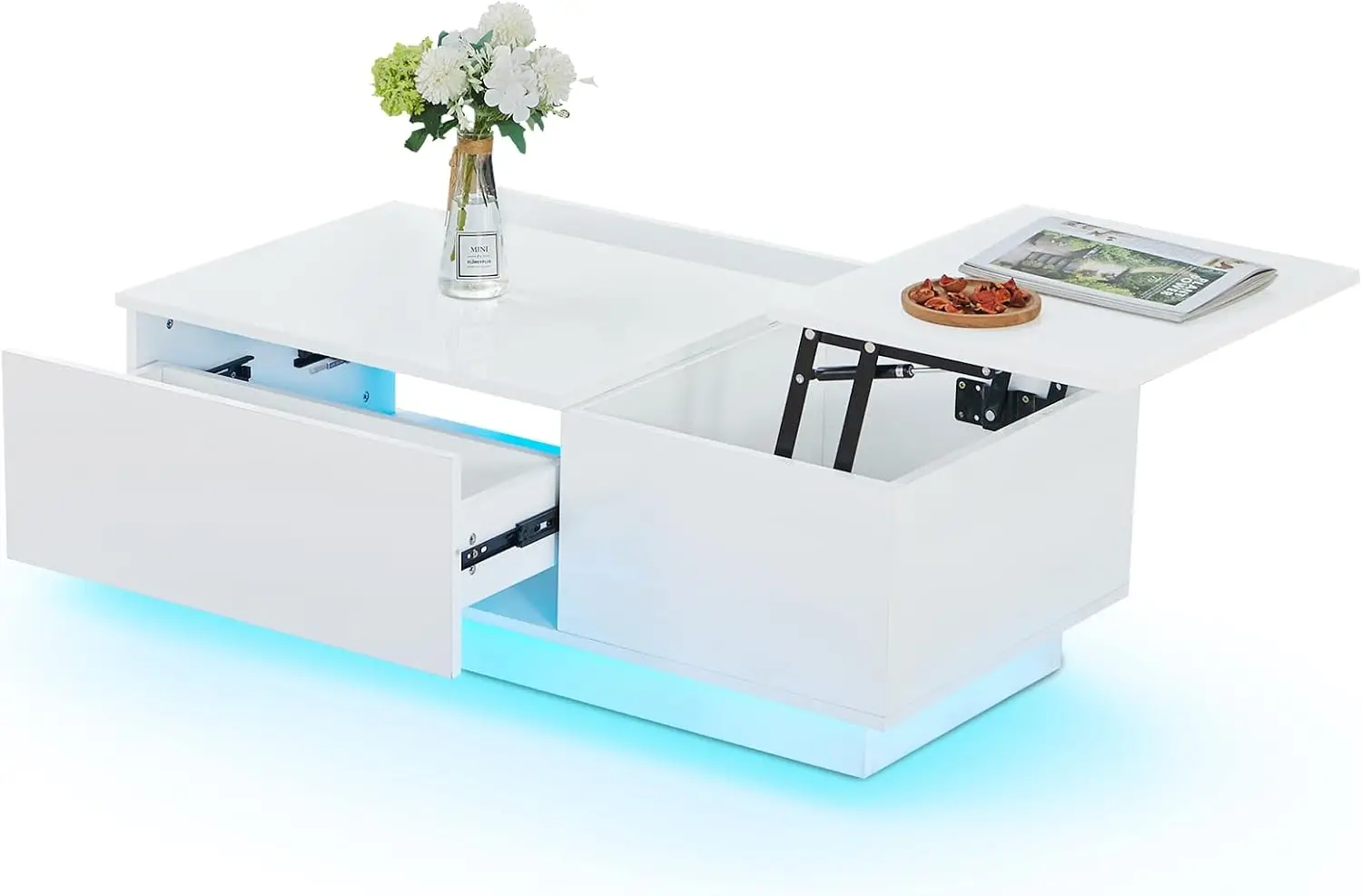 Couchtisch Kaffeetisch Wohnzimmertisch mit 2-Schuladen und klappbarer Tischpaltte, moderner Sofa Table Beistelltisch Teetisch aus