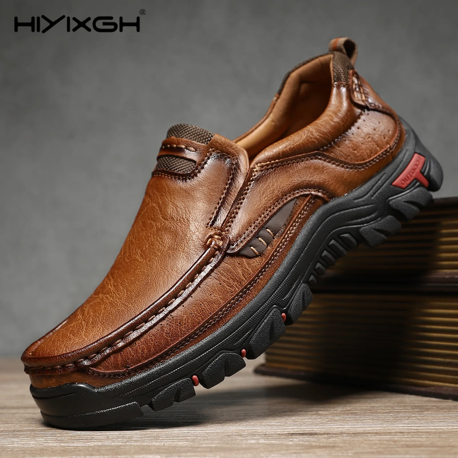 Handgefertigte Leder-Herrenschuhe, lässige Outdoor-Slip-on-Loafer, Herren-Lederschuhe, flache Mokassins, Wanderschuhe, rutschfest