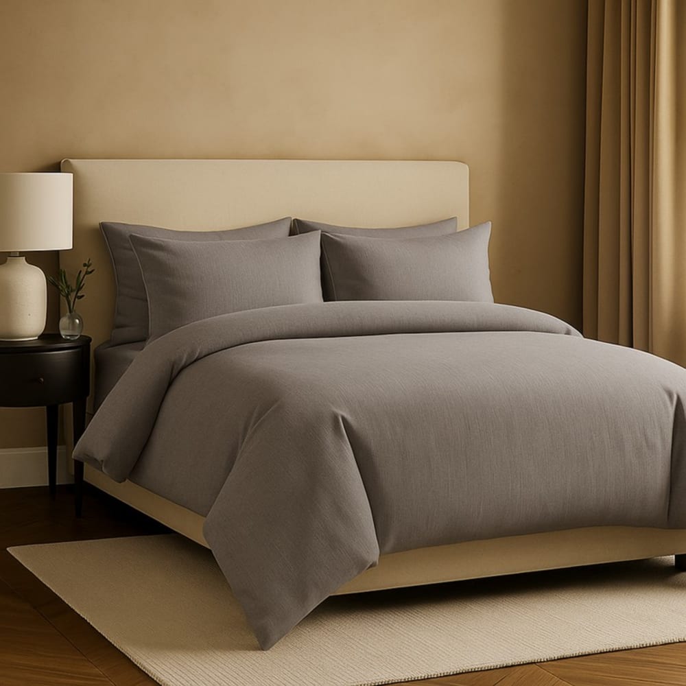 Parure 220x240 gris clair drap 160x200 taies 60x60